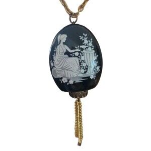 Vintage LORD NELSON Pottery Pomander Scent Bottle Pendant Necklace Blue